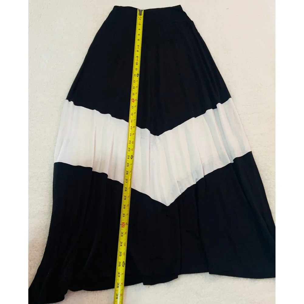 AGB Womens Black White Chevron Colorblock Maxi Skirt Size S Made in USA